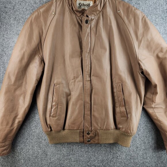 VTG Schott Sportswear Leather Jacket Tan Full Zip Lined Size 40 Korea Pockets - Picture 1 of 16